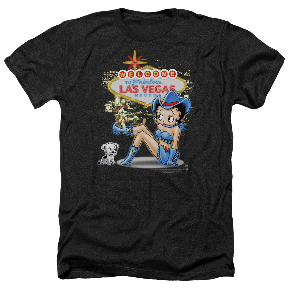 AN OFFCIALLY LICENSED BETTY BOOP WELCOME LAS VEGAS MEN'S HEATHER T-SHIRT CHARCOAL