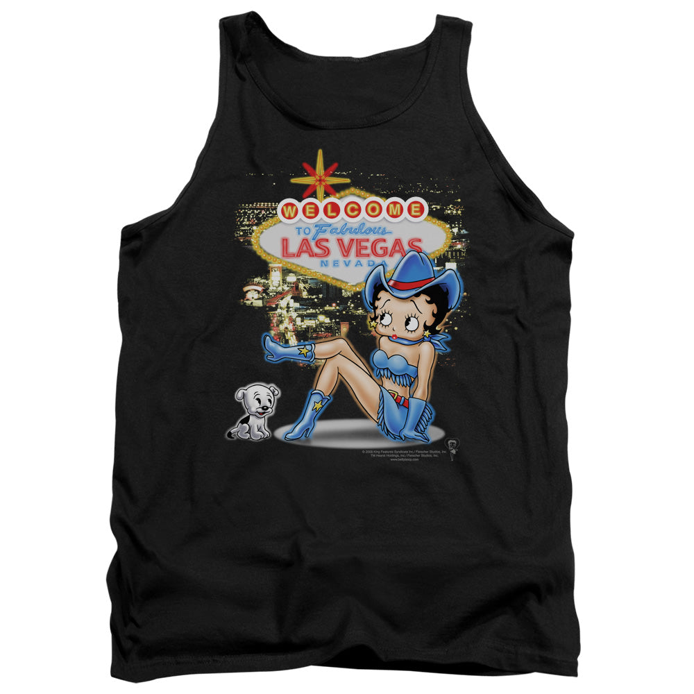AN OFFCIALLY LICENSED BETTY BOOP WELCOME LAS VEGAS ADULT UNISEX TANK TOP BLACK