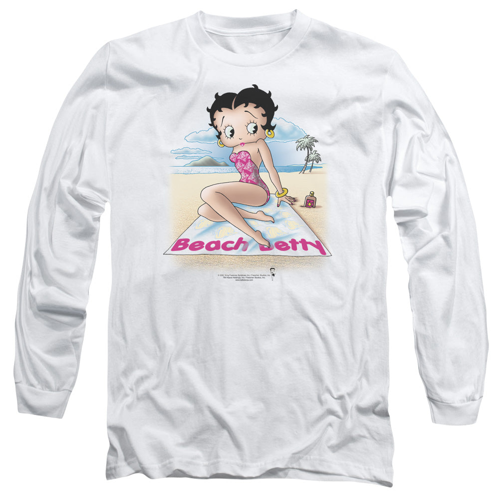 AN OFFCIALLY LICENSED BETTY BOOP BEACH BETTY MEN'S LONG SLEEVE T-SHIRT WHITE