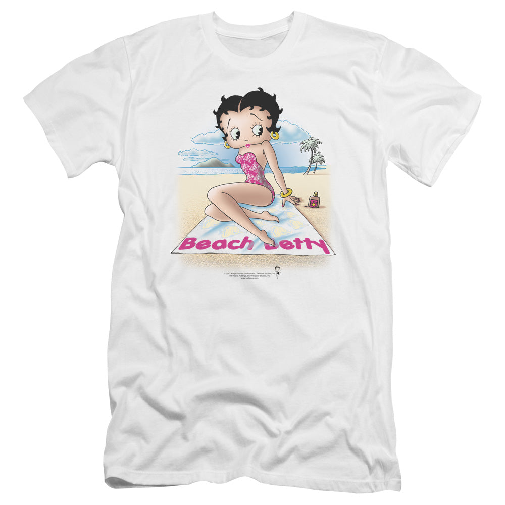 AN OFFCIALLY LICENSED BETTY BOOP BEACH BETTY MEN'S PREMIUM SLIM FIT T-SHIRT WHITE