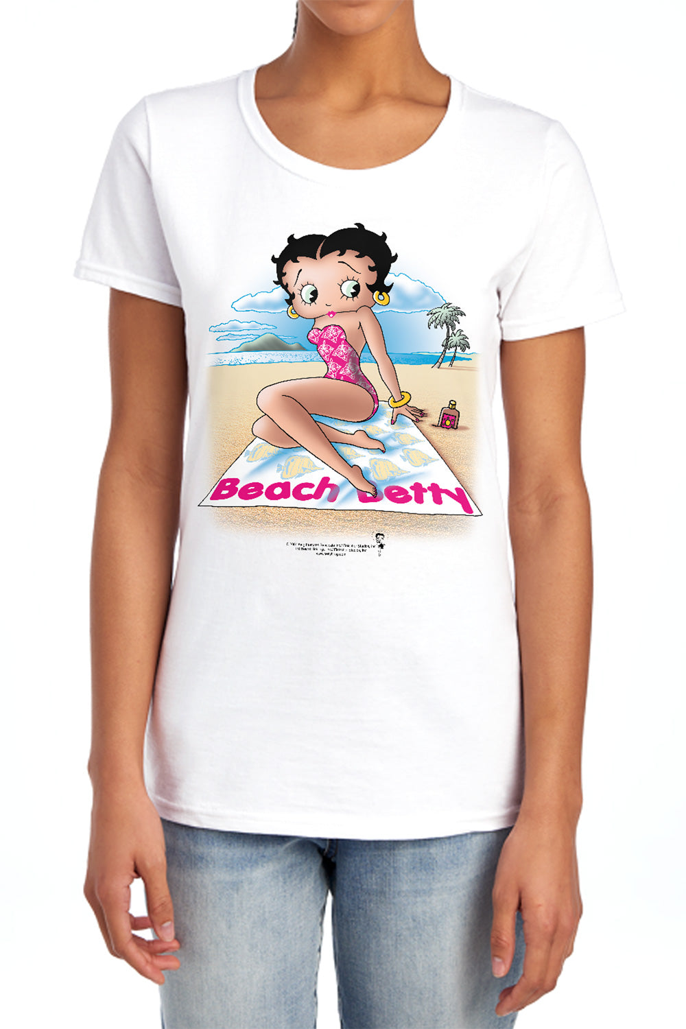 AN OFFCIALLY LICENSED BETTY BOOP BEACH BETTY WOMEN'S REGULAR FIT T-SHIRT WHITE