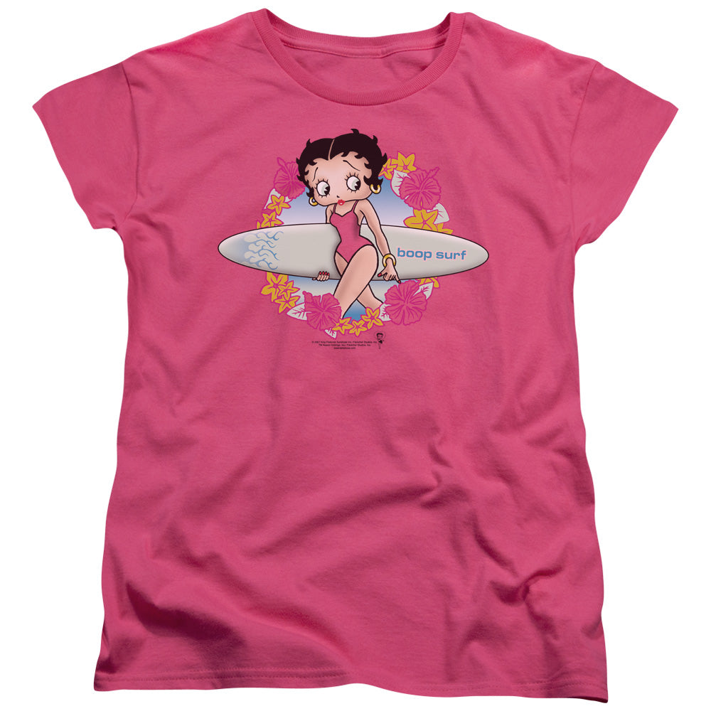 AN OFFCIALLY LICENSED BETTY BOOP SURF WOMEN'S REGULAR FIT T-SHIRT HOT PINK