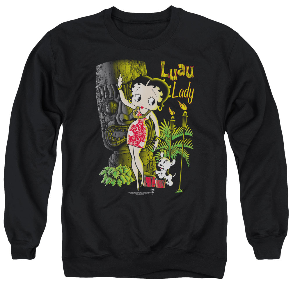 AN OFFCIALLY LICENSED BETTY BOOP LUAU LADY ADULT UNISEX CREWNECK SWEATSHIRT BLACK