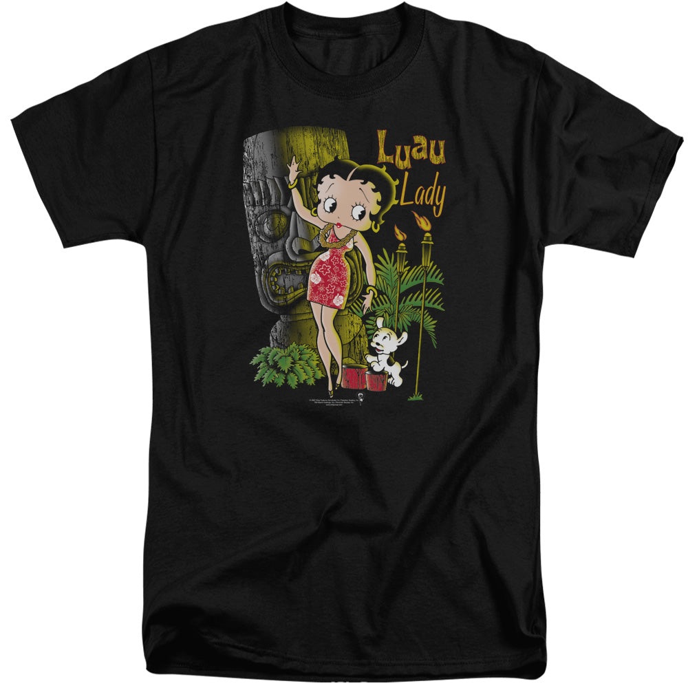 AN OFFCIALLY LICENSED BETTY BOOP LUAU LADY MEN'S TALL FIT T-SHIRT BLACK