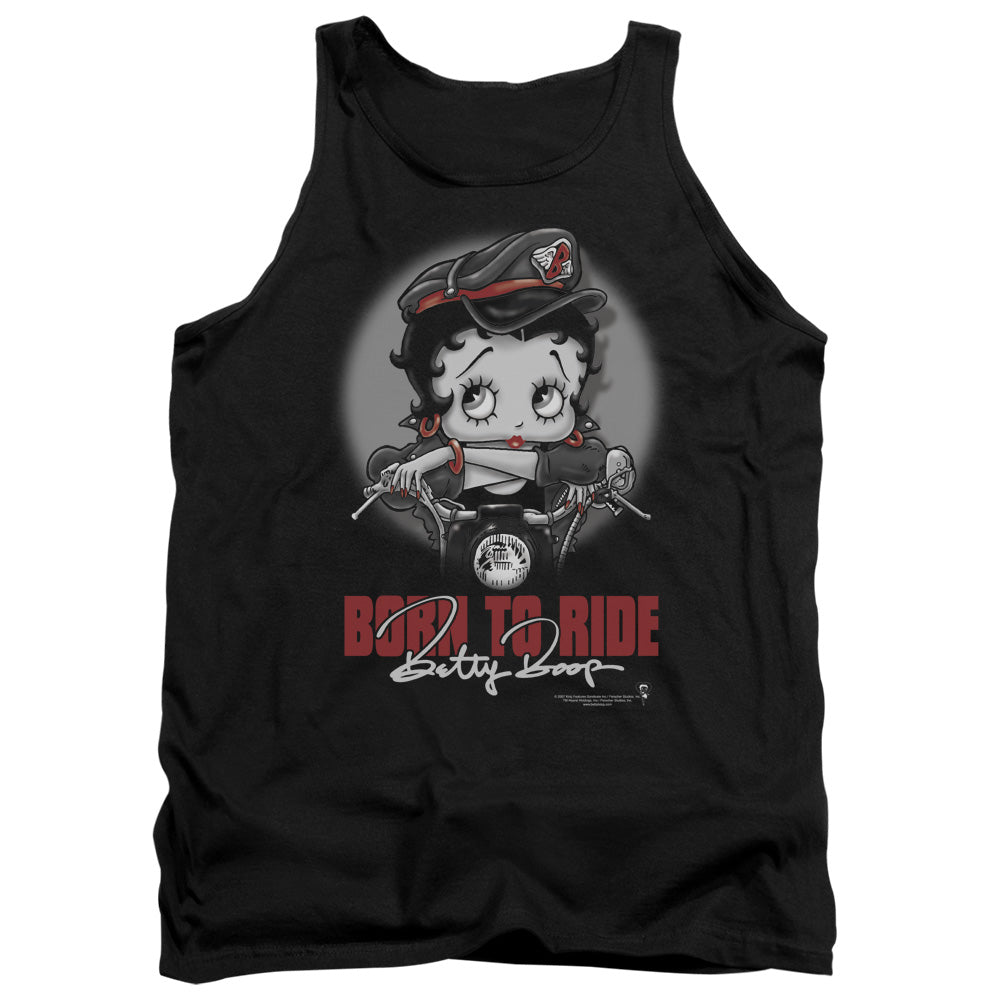 AN OFFCIALLY LICENSED BETTY BOOP BORN TO RIDE ADULT UNISEX TANK TOP BLACK