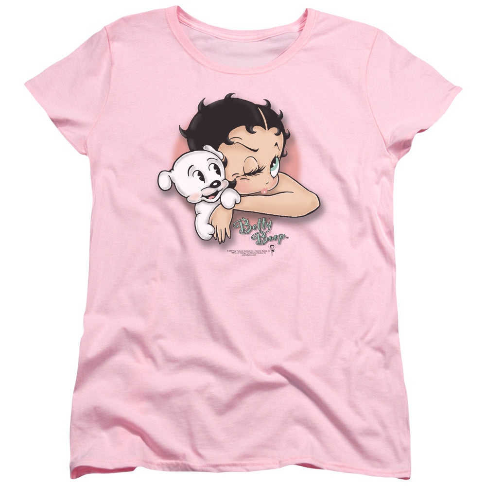 AN OFFCIALLY LICENSED BETTY BOOP WINK WINK WOMEN'S REGULAR FIT T-SHIRT PINK