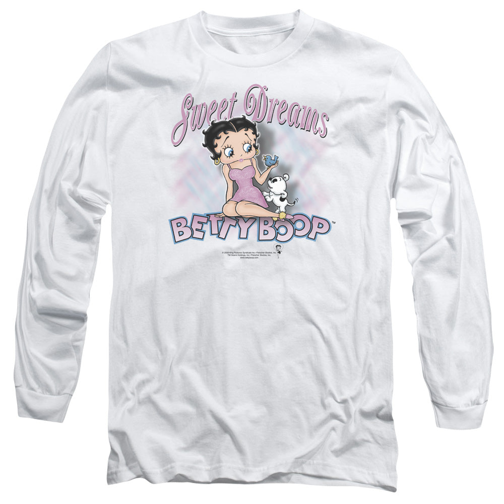 AN OFFCIALLY LICENSED BETTY BOOP SWEET DREAMS MEN'S LONG SLEEVE T-SHIRT WHITE