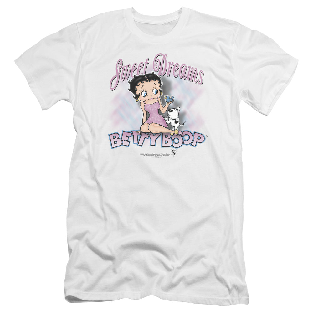 AN OFFCIALLY LICENSED BETTY BOOP SWEET DREAMS MEN'S PREMIUM SLIM FIT T-SHIRT WHITE