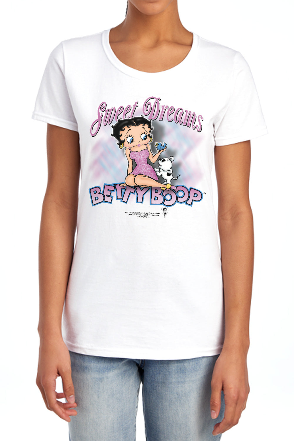 AN OFFCIALLY LICENSED BETTY BOOP SWEET DREAMS WOMEN'S REGULAR FIT T-SHIRT WHITE