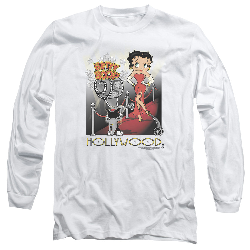 AN OFFCIALLY LICENSED BETTY BOOP HOLLYWOOD MEN'S LONG SLEEVE T-SHIRT WHITE