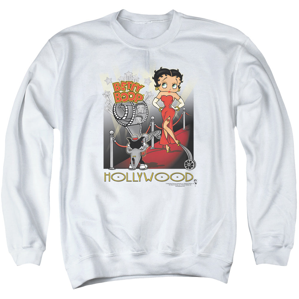 AN OFFCIALLY LICENSED BETTY BOOP HOLLYWOOD ADULT UNISEX CREWNECK SWEATSHIRT WHITE