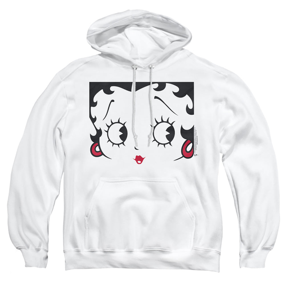 AN OFFCIALLY LICENSED BETTY BOOP CLOSE UP ADULT UNISEX PULLOVER HOODIE WHITE