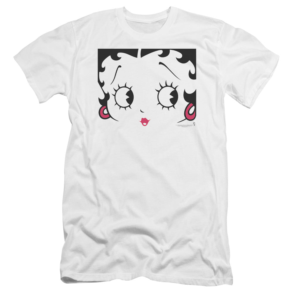 AN OFFCIALLY LICENSED BETTY BOOP CLOSE UP MEN'S PREMIUM SLIM FIT T-SHIRT WHITE