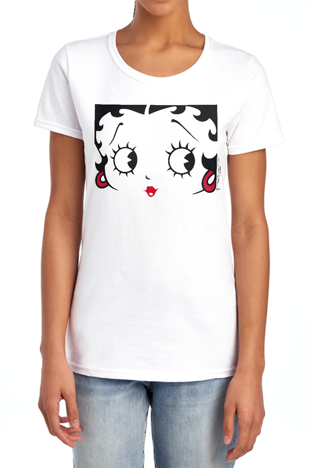 AN OFFCIALLY LICENSED BETTY BOOP CLOSE UP WOMEN'S REGULAR FIT T-SHIRT WHITE