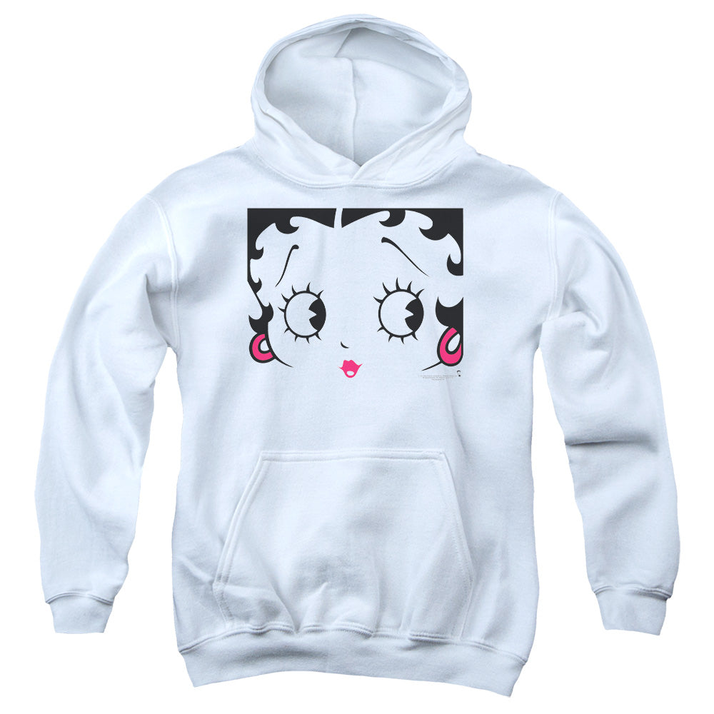 AN OFFCIALLY LICENSED BETTY BOOP CLOSE UP YOUTH HOODIE WHITE