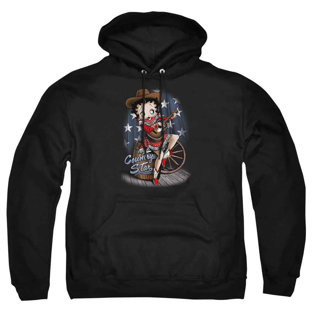 AN OFFCIALLY LICENSED BETTY BOOP COUNTRY STAR ADULT UNISEX PULLOVER HOODIE BLACK
