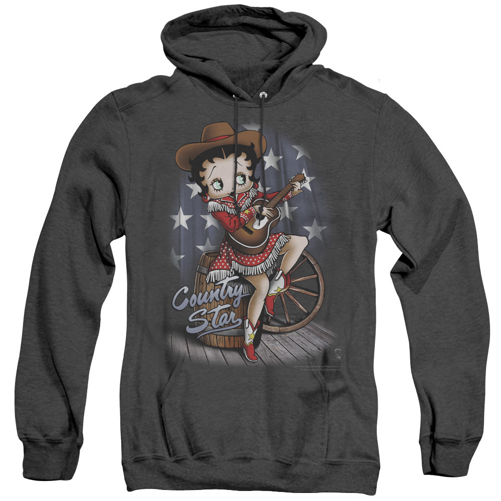 AN OFFCIALLY LICENSED BETTY BOOP COUNTRY STAR ADULT UNISEX HEATHER PULLOVER HOODIE BLACK