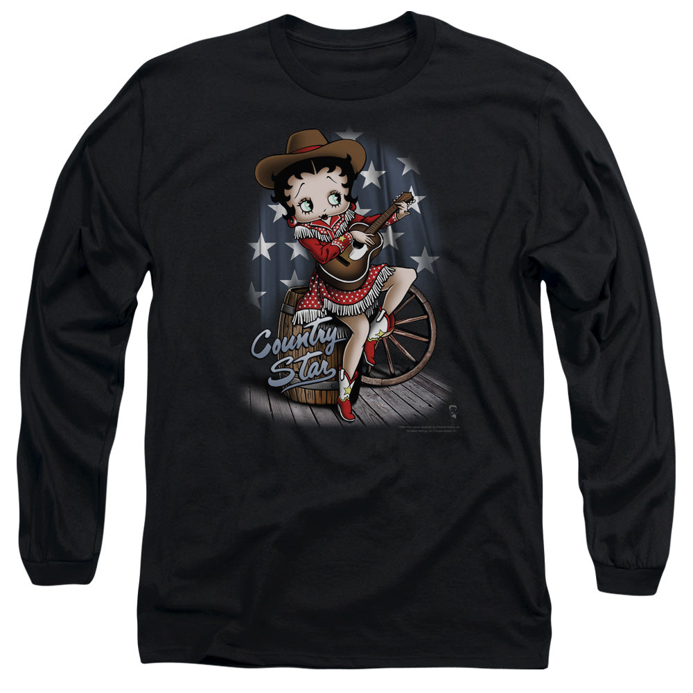 AN OFFCIALLY LICENSED BETTY BOOP COUNTRY STAR MEN'S LONG SLEEVE T-SHIRT BLACK