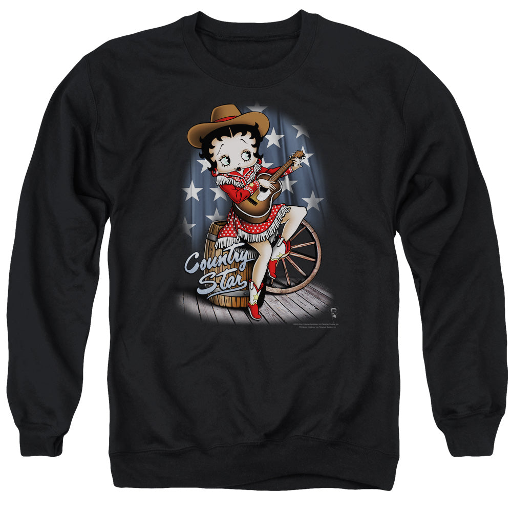 AN OFFCIALLY LICENSED BETTY BOOP COUNTRY STAR ADULT UNISEX CREWNECK SWEATSHIRT BLACK