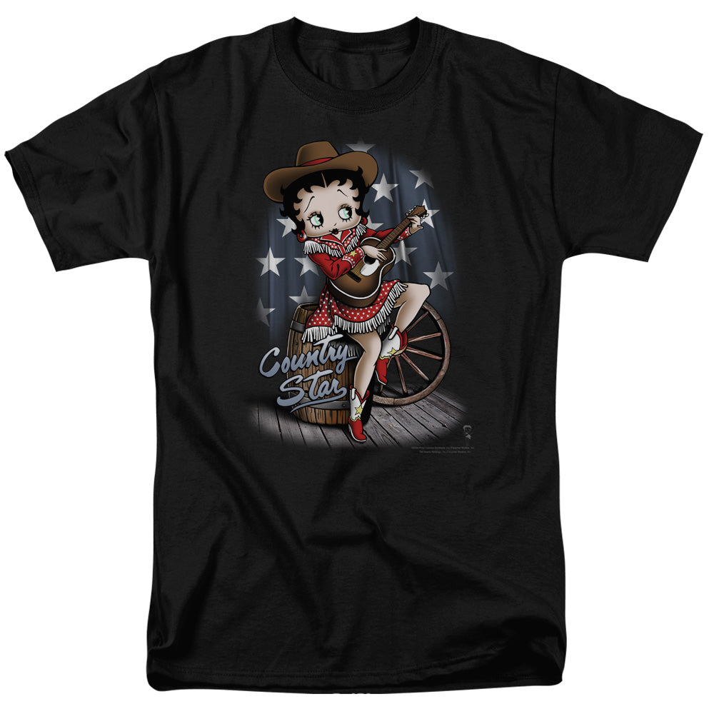 AN OFFCIALLY LICENSED BETTY BOOP COUNTRY STAR MEN'S REGULAR FIT T-SHIRT BLACK