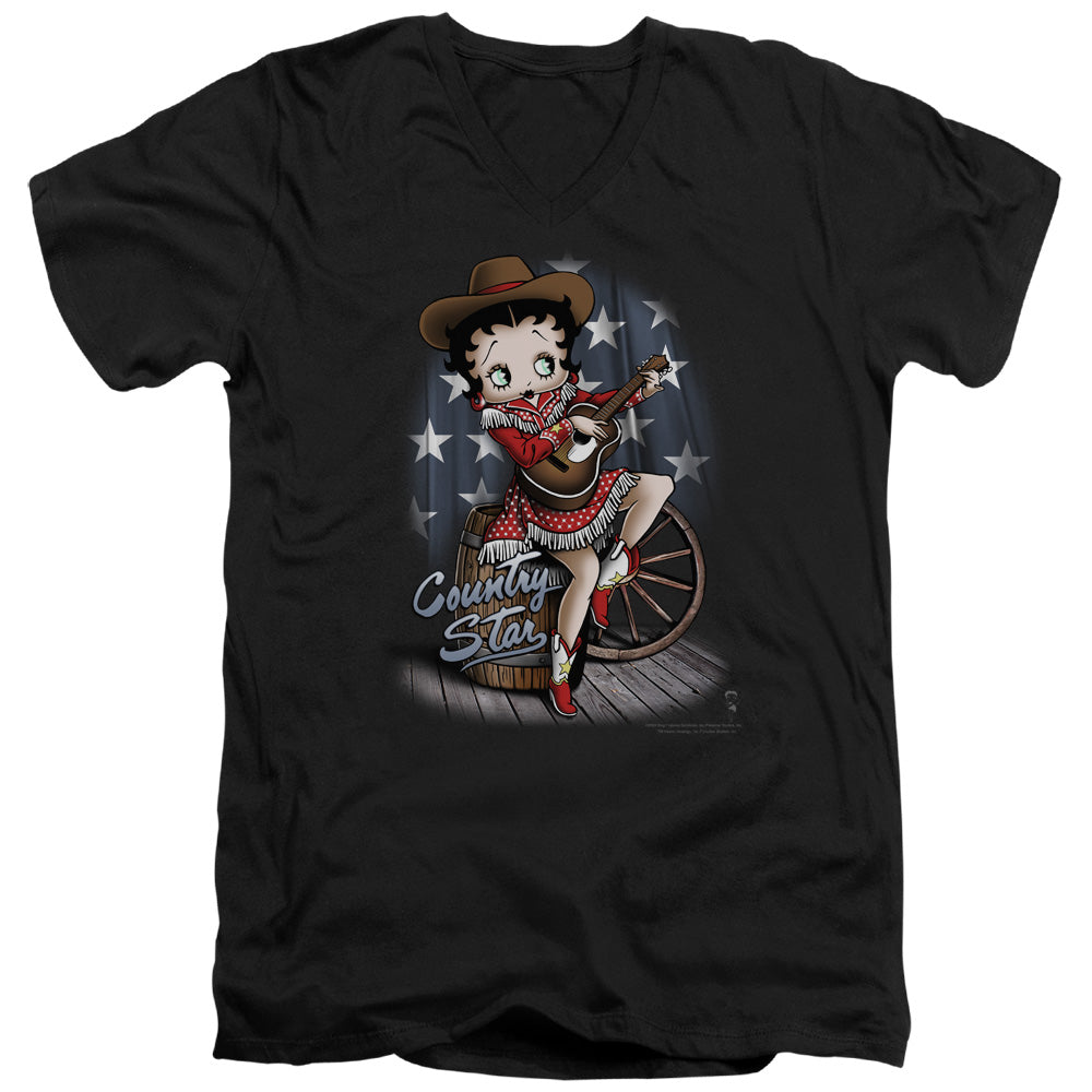 AN OFFCIALLY LICENSED BETTY BOOP COUNTRY STAR MEN'S V-NECK T-SHIRT BLACK
