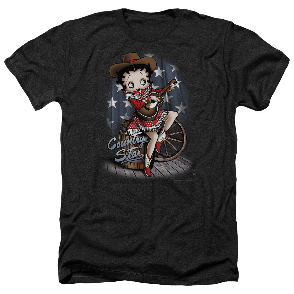 AN OFFCIALLY LICENSED BETTY BOOP COUNTRY STAR MEN'S HEATHER T-SHIRT CHARCOAL