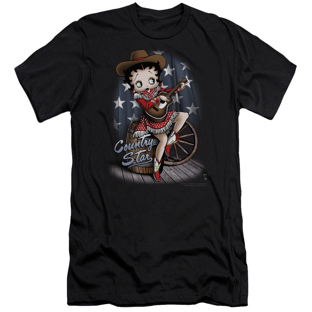 AN OFFCIALLY LICENSED BETTY BOOP COUNTRY STAR MEN'S PREMIUM SLIM FIT T-SHIRT BLACK
