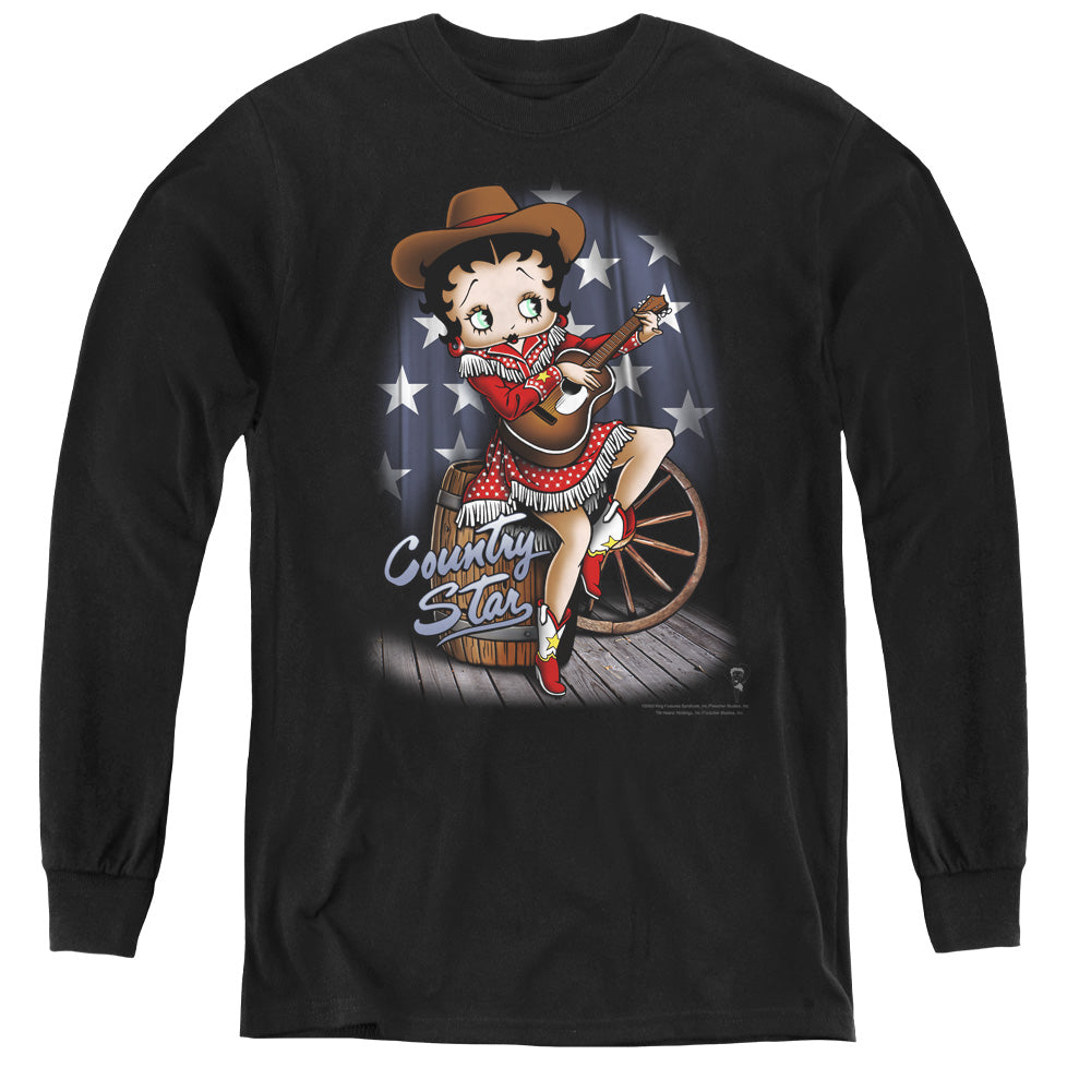 AN OFFCIALLY LICENSED BETTY BOOP COUNTRY STAR YOUTH LONG SLEEVE T-SHIRT BLACK