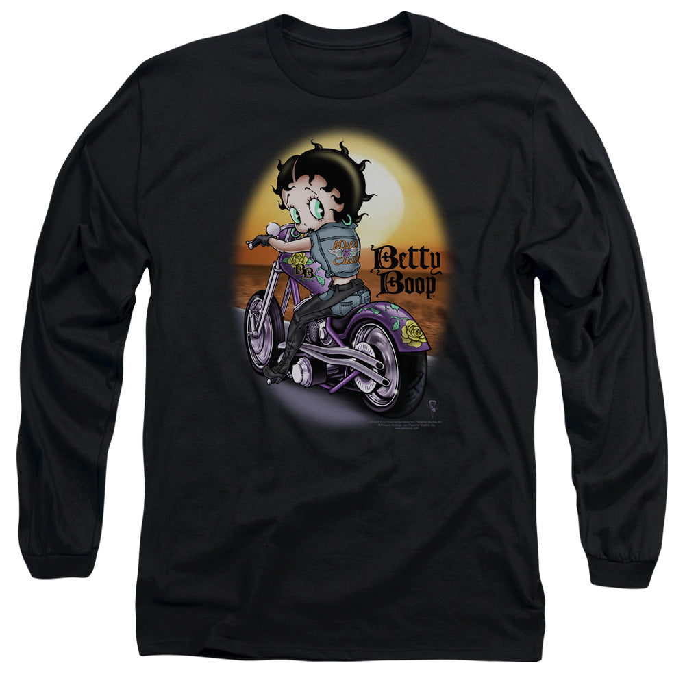 AN OFFCIALLY LICENSED BETTY BOOP WILD BIKER MEN'S LONG SLEEVE T-SHIRT BLACK