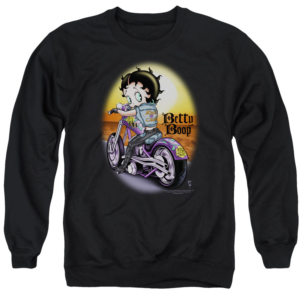 AN OFFCIALLY LICENSED BETTY BOOP WILD BIKER ADULT UNISEX CREWNECK SWEATSHIRT BLACK