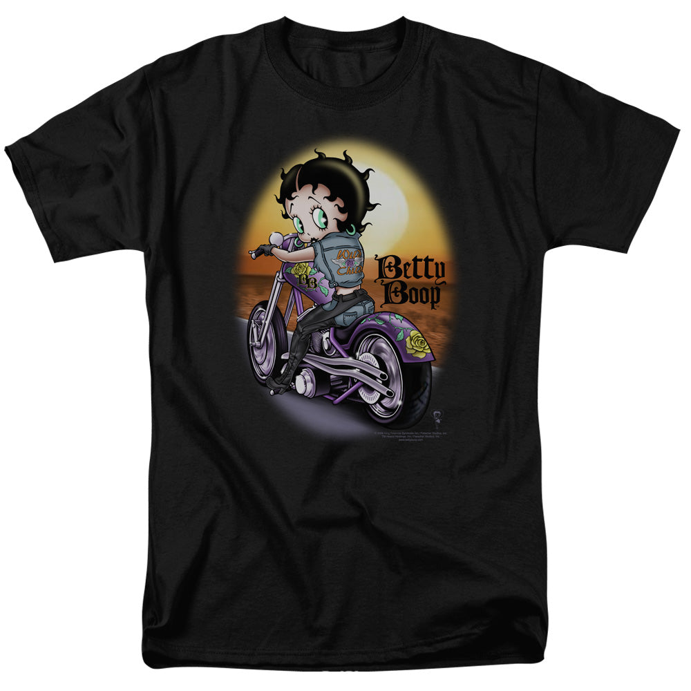 AN OFFCIALLY LICENSED BETTY BOOP WILD BIKER MEN'S REGULAR FIT T-SHIRT BLACK