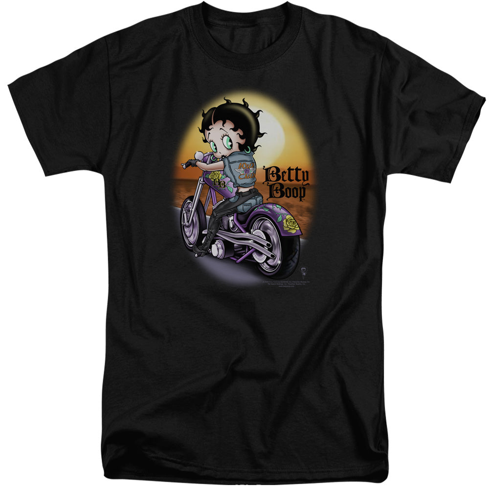AN OFFCIALLY LICENSED BETTY BOOP WILD BIKER MEN'S TALL FIT T-SHIRT BLACK