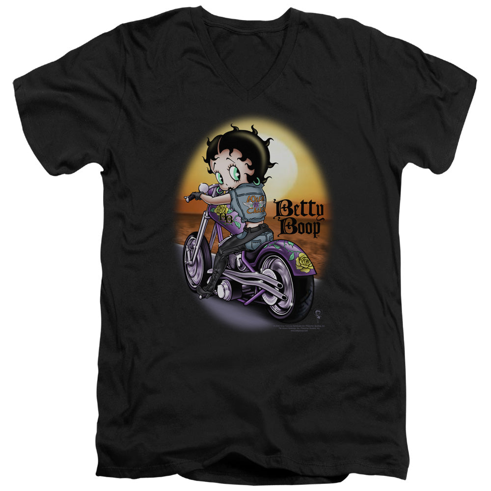 AN OFFCIALLY LICENSED BETTY BOOP WILD BIKER MEN'S V-NECK T-SHIRT BLACK