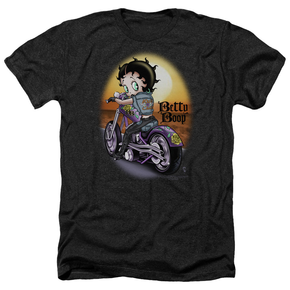 AN OFFCIALLY LICENSED BETTY BOOP WILD BIKER MEN'S HEATHER T-SHIRT CHARCOAL