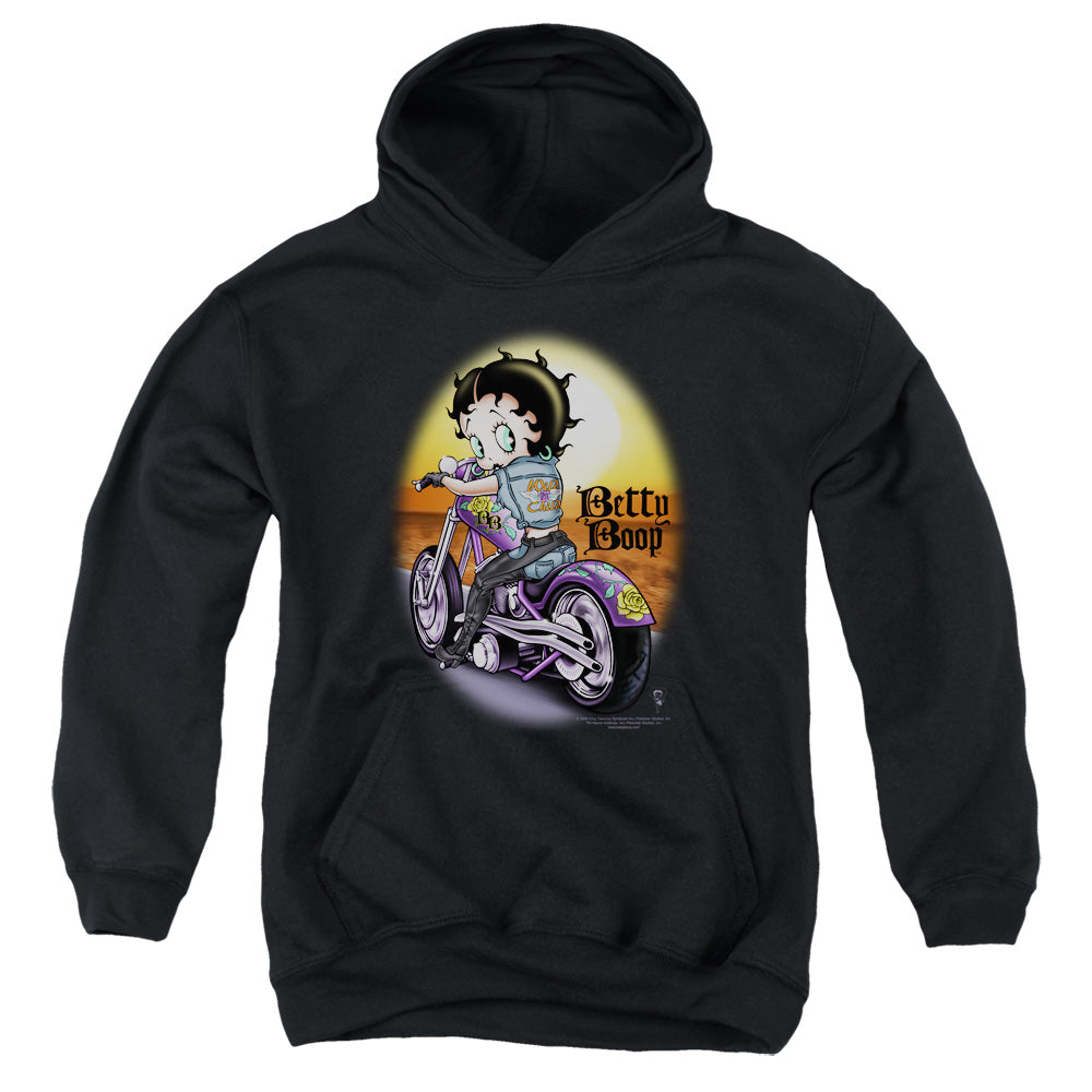 AN OFFCIALLY LICENSED BETTY BOOP WILD BIKER YOUTH HOODIE BLACK