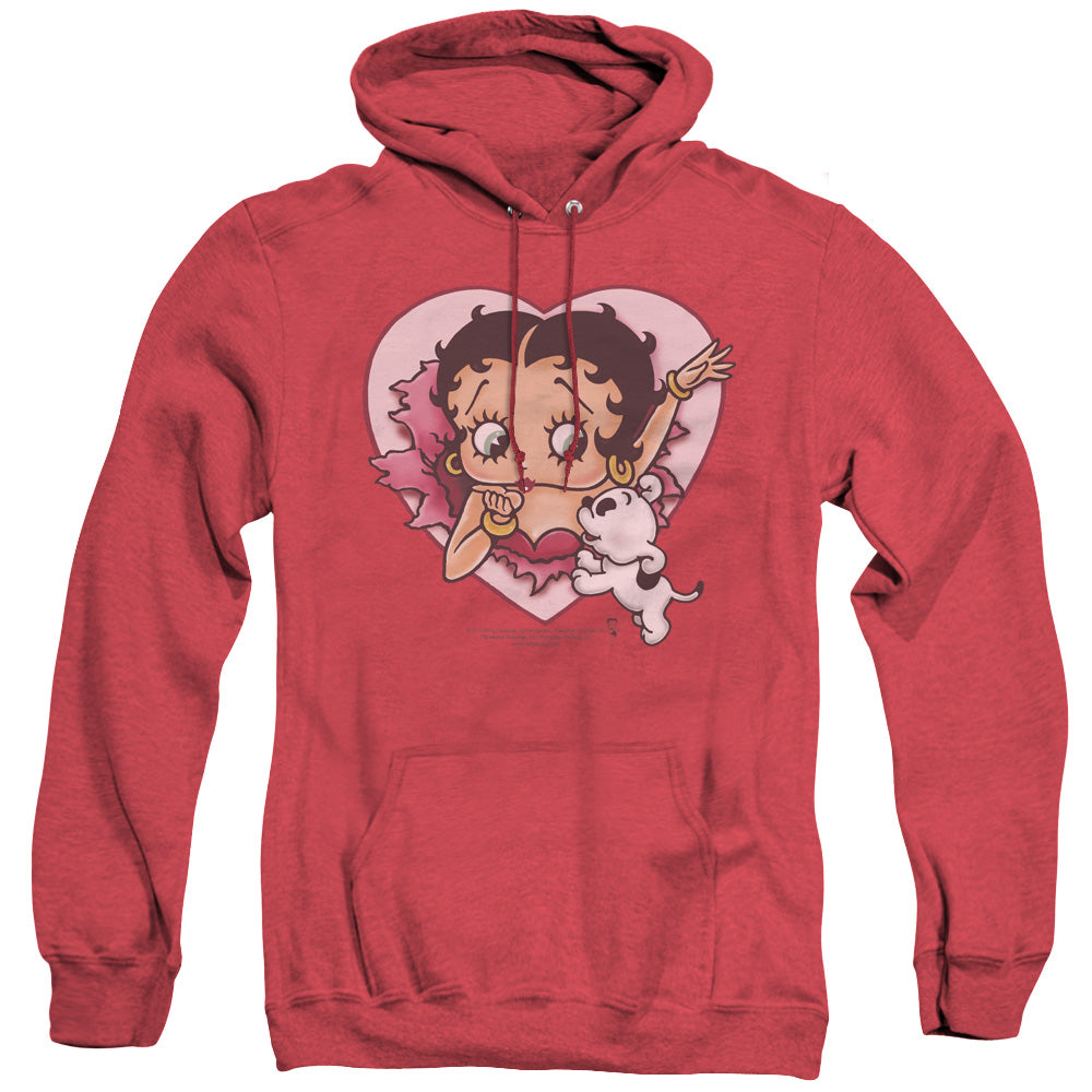 AN OFFCIALLY LICENSED BETTY BOOP I LOVE BETTY ADULT UNISEX HEATHER PULLOVER HOODIE RED