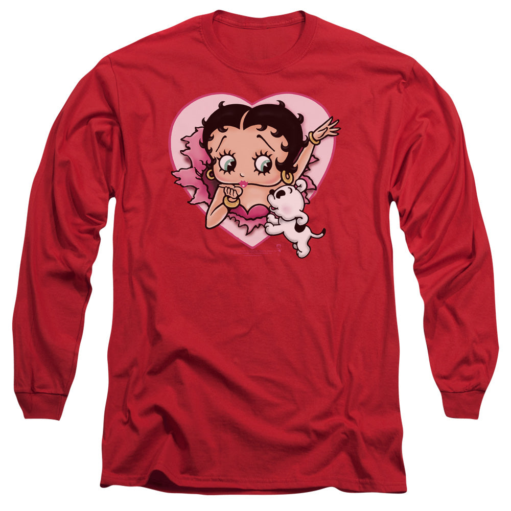 AN OFFCIALLY LICENSED BETTY BOOP I LOVE BETTY MEN'S LONG SLEEVE T-SHIRT RED