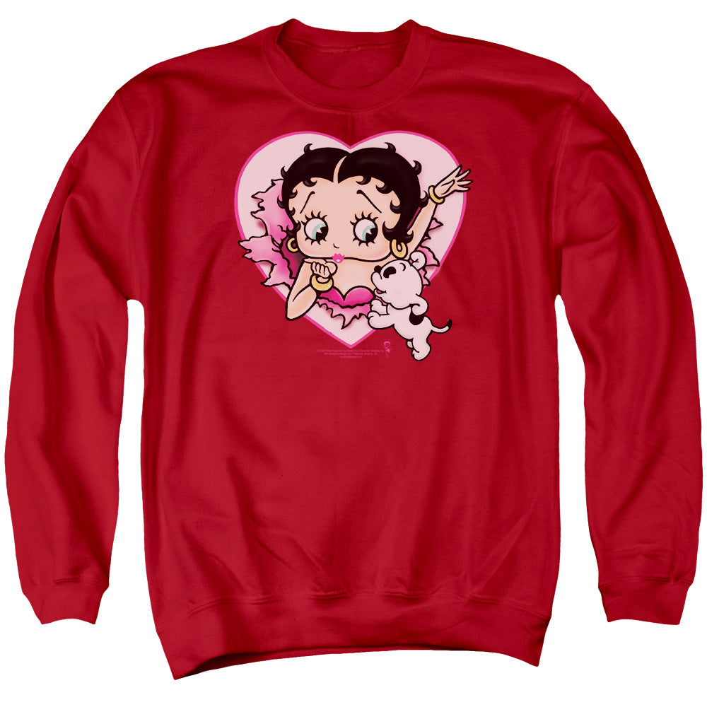 AN OFFCIALLY LICENSED BETTY BOOP I LOVE BETTY ADULT UNISEX CREWNECK SWEATSHIRT RED
