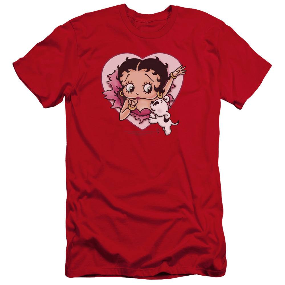 AN OFFCIALLY LICENSED BETTY BOOP I LOVE BETTY MEN'S PREMIUM SLIM FIT T-SHIRT RED