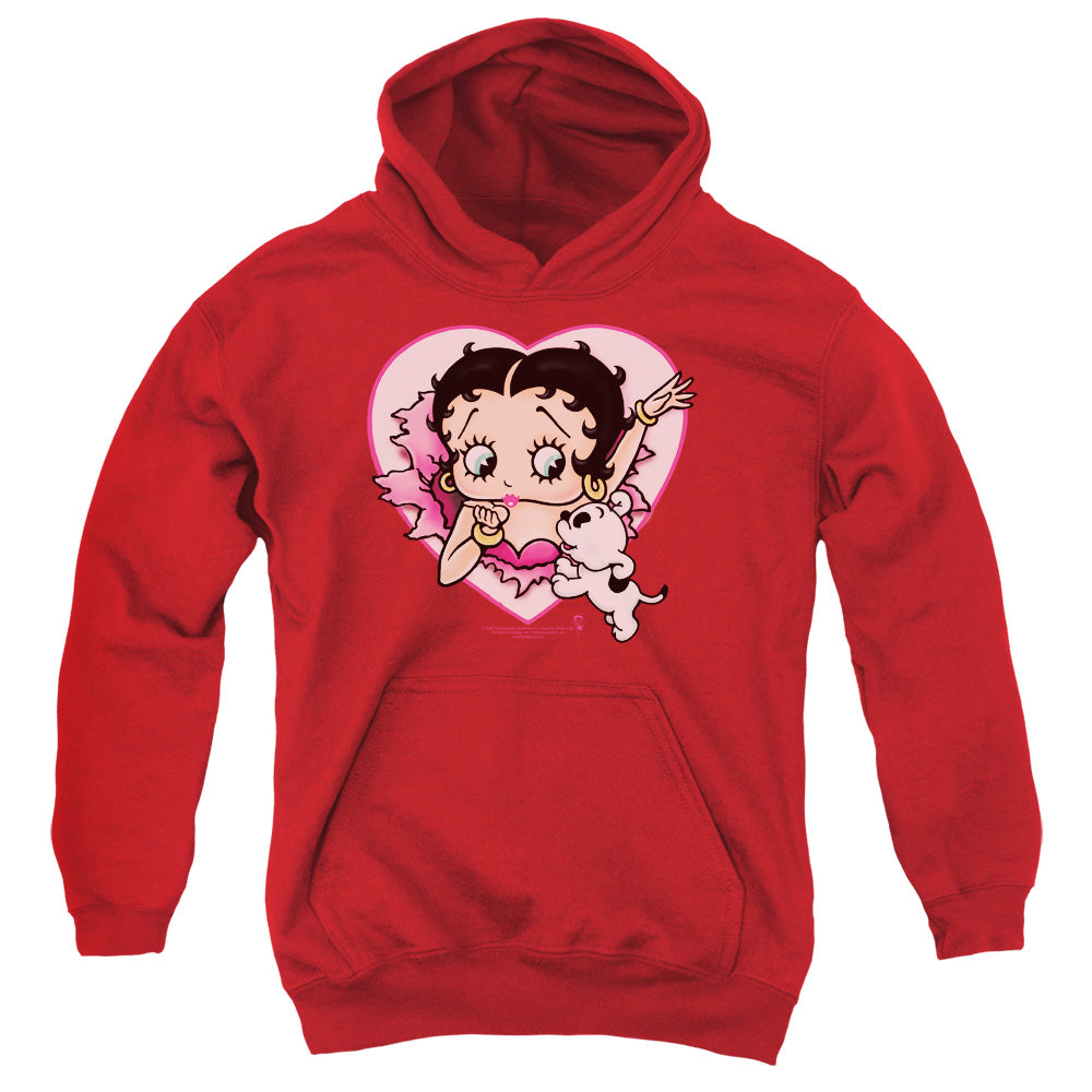 AN OFFCIALLY LICENSED BETTY BOOP I LOVE BETTY YOUTH HOODIE RED
