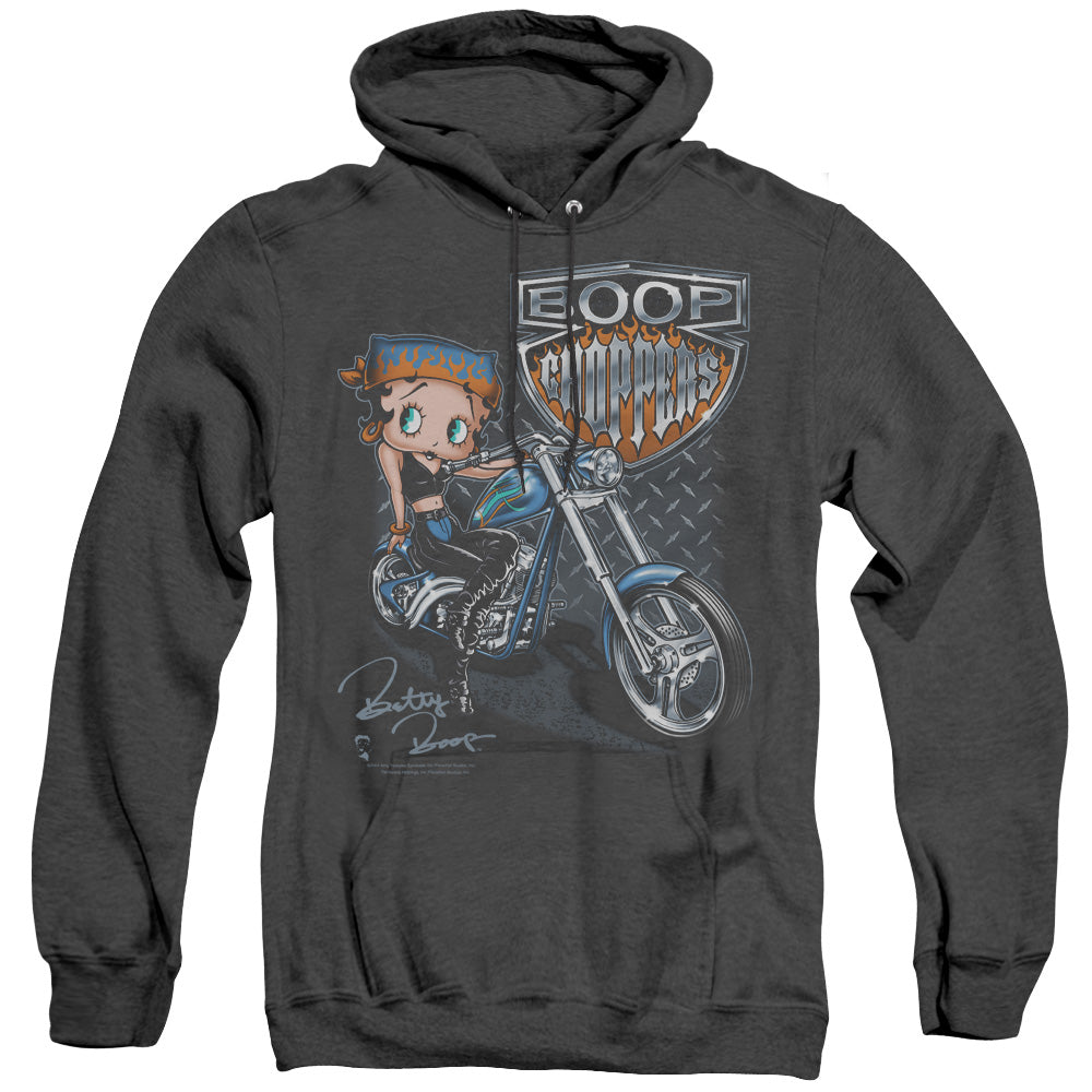 AN OFFCIALLY LICENSED BETTY BOOP CHOPPERS ADULT UNISEX HEATHER PULLOVER HOODIE BLACK