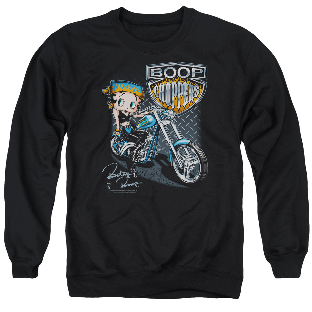 AN OFFCIALLY LICENSED BETTY BOOP CHOPPERS ADULT UNISEX CREWNECK SWEATSHIRT BLACK