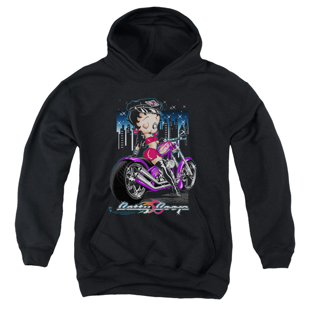 AN OFFCIALLY LICENSED BETTY BOOP CITY CHOPPER YOUTH HOODIE BLACK