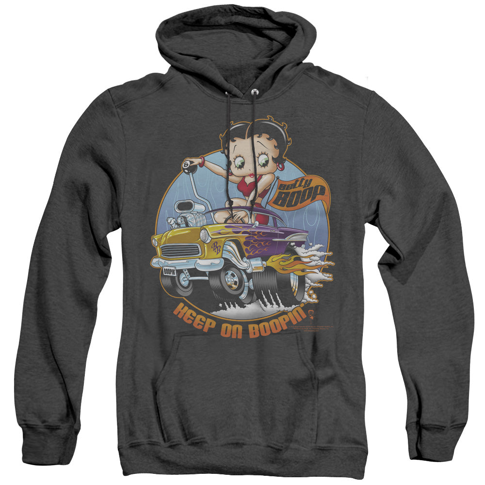 AN OFFCIALLY LICENSED BETTY BOOP KEEP ON BOOPIN ADULT UNISEX HEATHER PULLOVER HOODIE BLACK