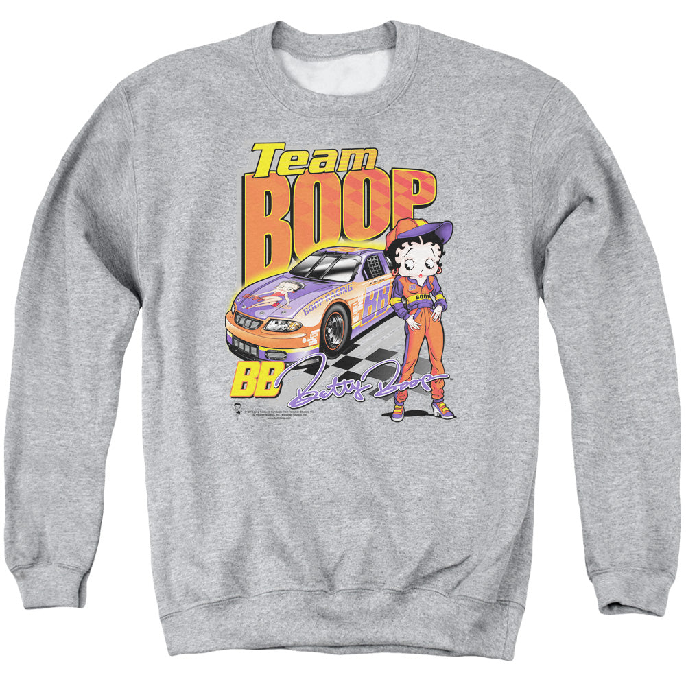 AN OFFCIALLY LICENSED BETTY BOOP TEAM BOOP ADULT UNISEX CREWNECK SWEATSHIRT ATHLETIC HEATHER