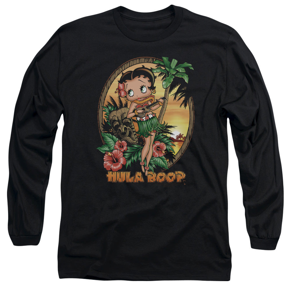 AN OFFCIALLY LICENSED BETTY BOOP HULA BOOP II MEN'S LONG SLEEVE T-SHIRT BLACK