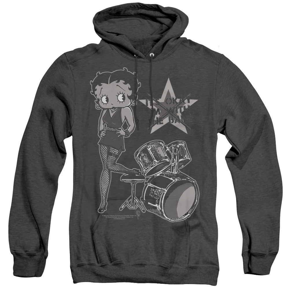 AN OFFCIALLY LICENSED BETTY BOOP WITH THE BAND ADULT UNISEX HEATHER PULLOVER HOODIE BLACK