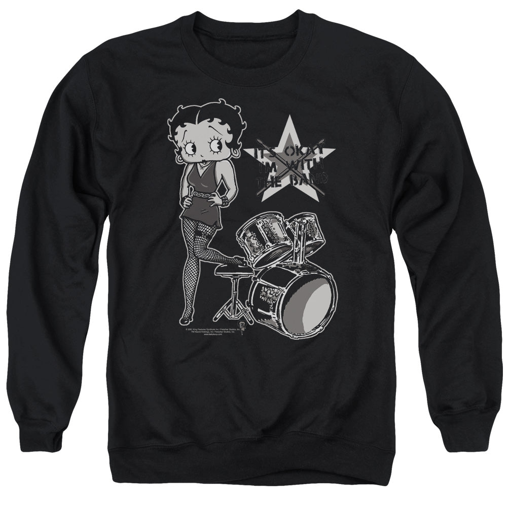 AN OFFCIALLY LICENSED BETTY BOOP WITH THE BAND ADULT UNISEX CREWNECK SWEATSHIRT BLACK