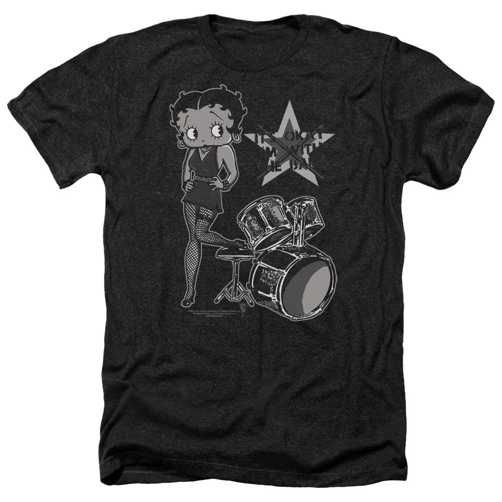 AN OFFCIALLY LICENSED BETTY BOOP WITH THE BAND MEN'S HEATHER T-SHIRT CHARCOAL