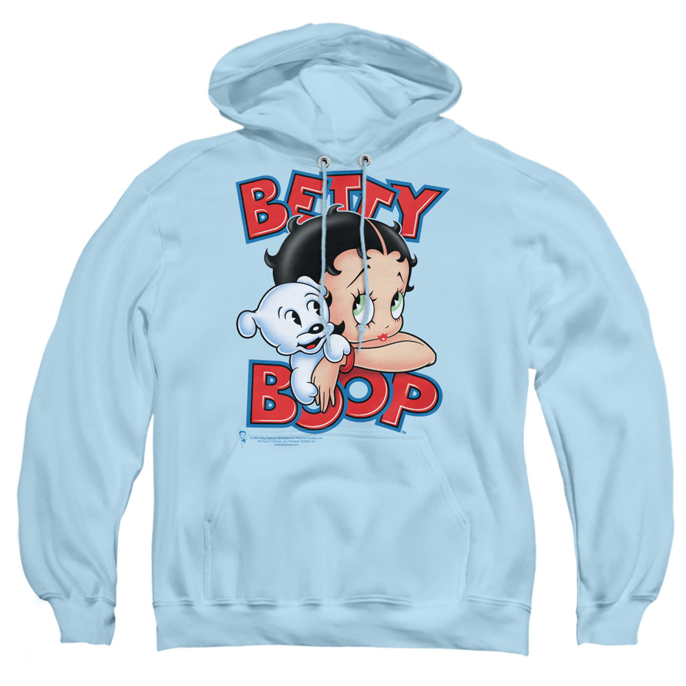 AN OFFCIALLY LICENSED BETTY BOOP FOREVER FRIENDS ADULT UNISEX PULLOVER HOODIE LIGHT BLUE